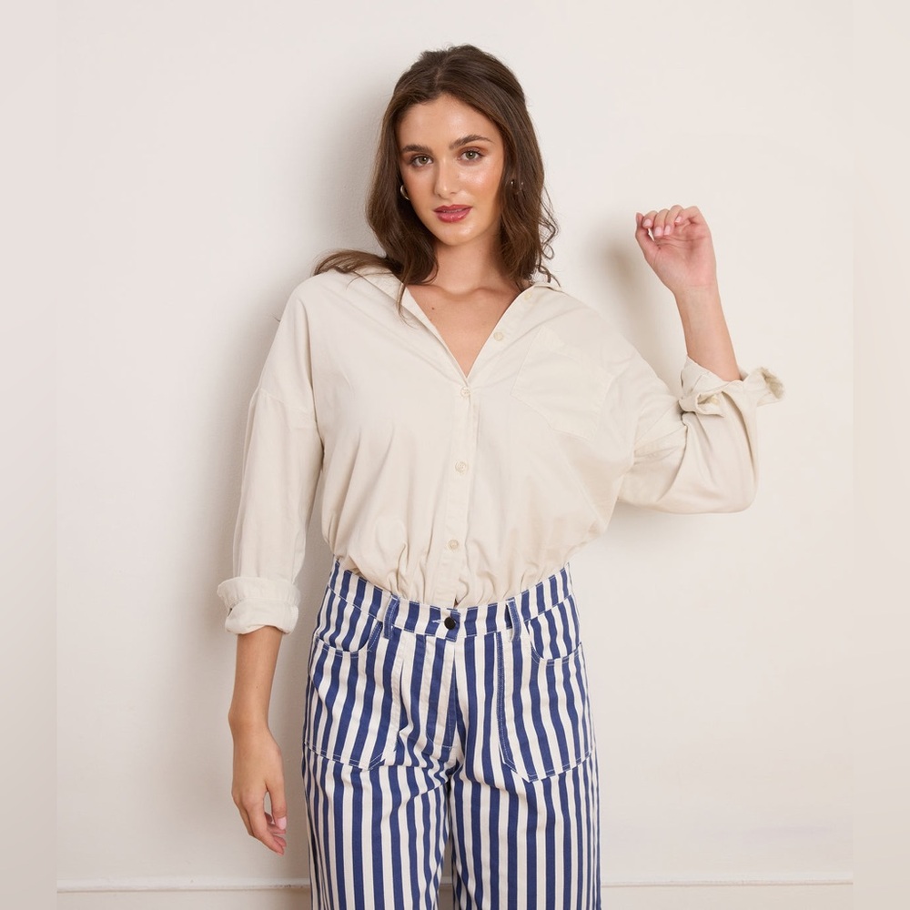 NWOT LOUP Simone Wide Crop Pants in Navy Striped - Picture 2 of 10